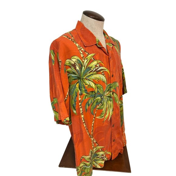 Tommy Bahama Tropical Palm Tree Orange Silk Short Sleeve Button-Up Shirt Large - Picture 2 of 5